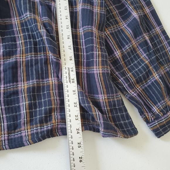 FatFace Shirt Womens 2XL Navy Blue Plaid Long Sleeve Button Front Whimsigoth - Picture 4 of 8